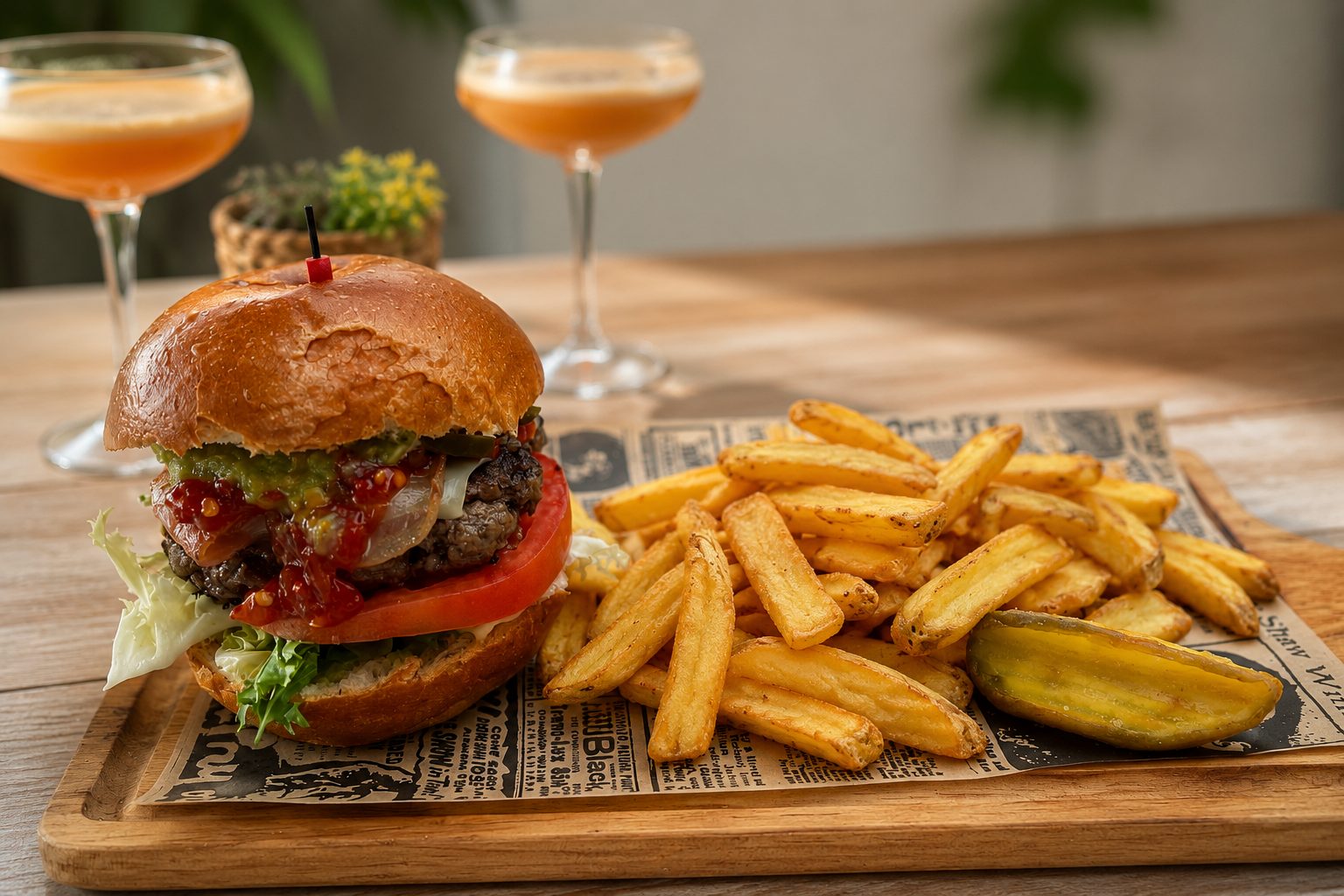 Mexican burger and fries
