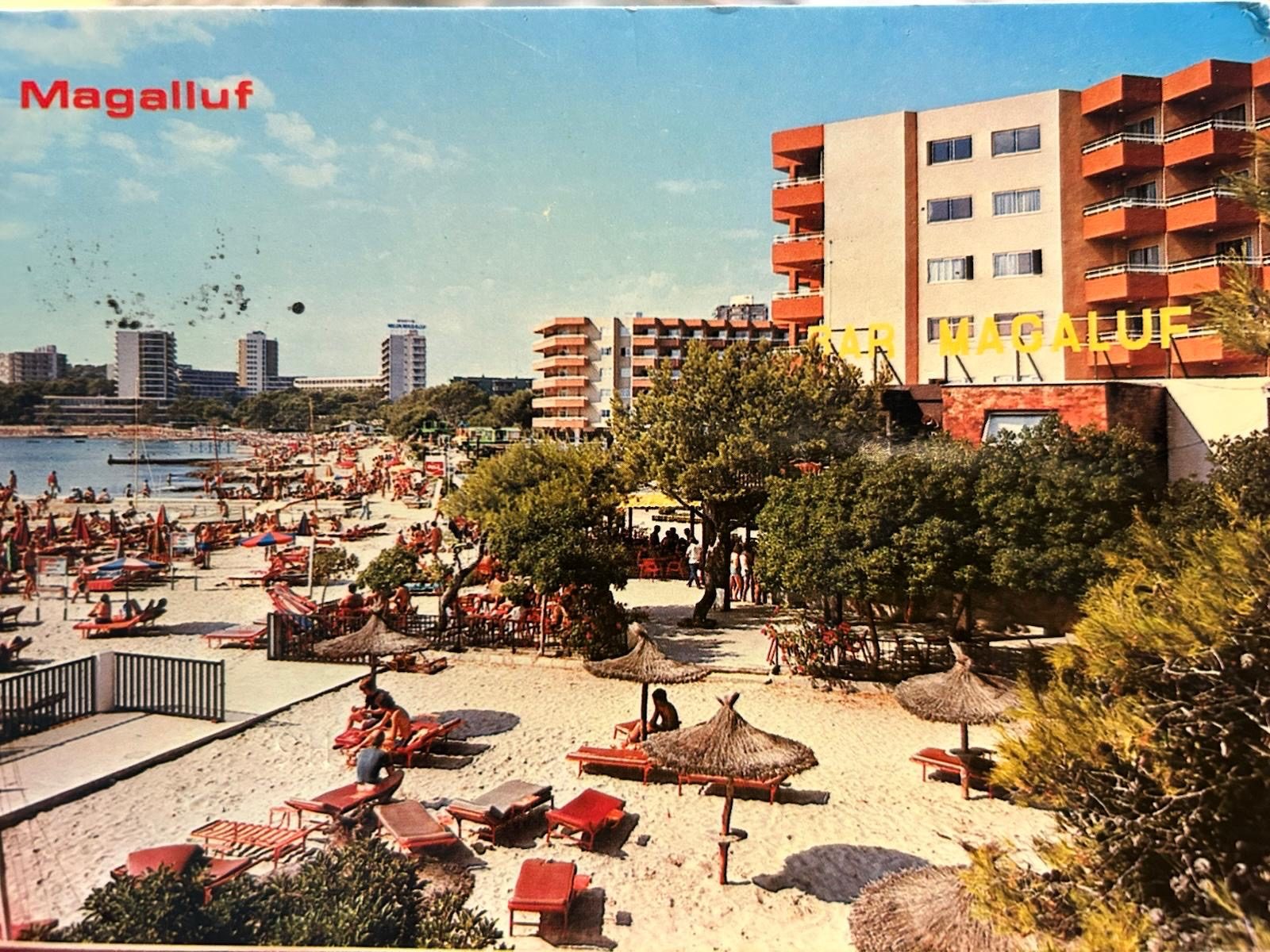 Vintage postcard of Magaluf beach in the early days