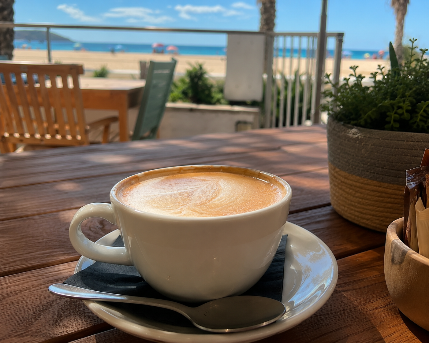 Coffee on the terrace overlooking the beach
